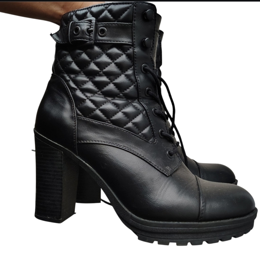 Guess Black Quilted Heeled Boots